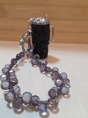 Luxury Black Bling Mini Tumbler Keychain with Smoke Beaded Wristlet Strap 💎✨